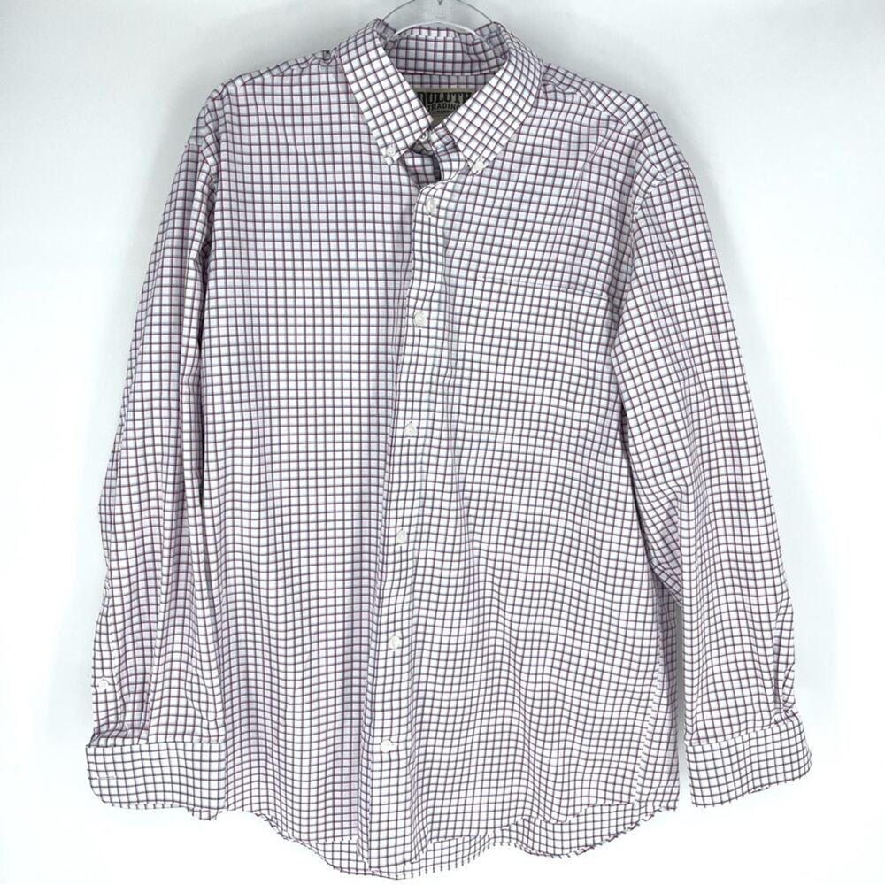 Duluth Trading Company Button Down Shirt White‎ Orange Blue Checks Mens Large
